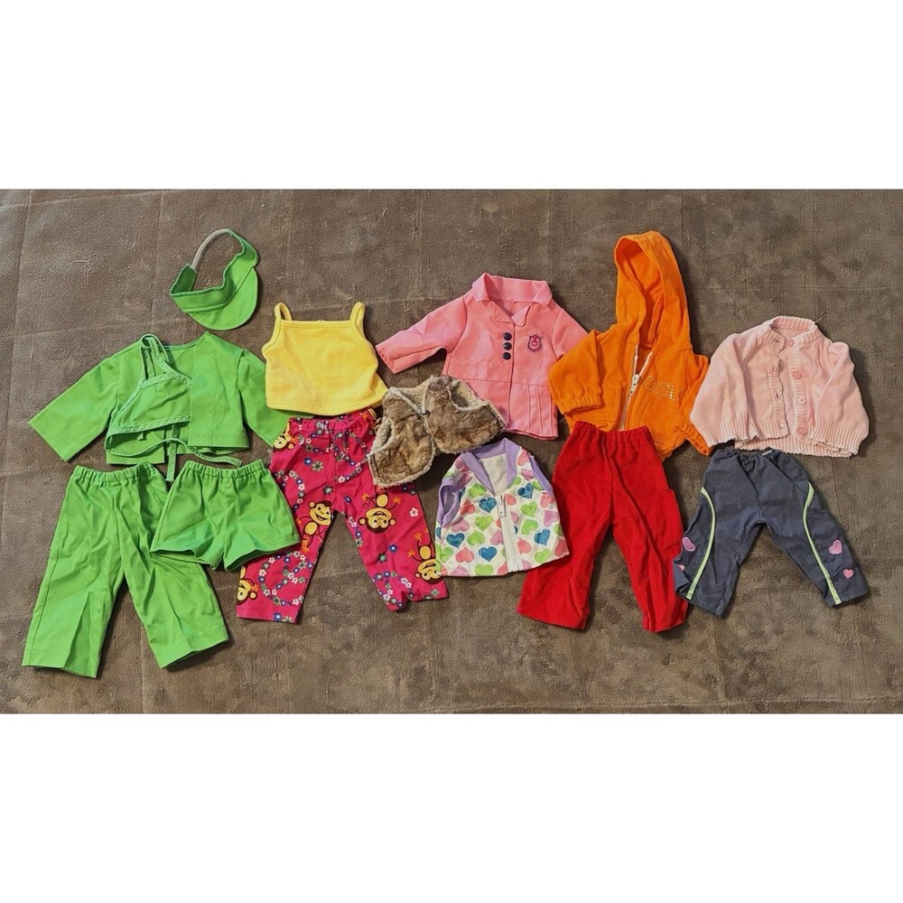 14pc 18 Inch Doll Clothing Homemade Tops, Bottoms, Hat Fits American Girl Doll